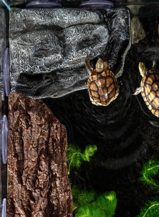 Abustle pig Turtle Basking Platform,Fish Tank Aquarium Tortoise Climbing Platform with 3 pcs Suction Cups,Float Resting Terrace for Frogs, Terrapins(Artificial Bark,Rock) (Grey) - Image 2